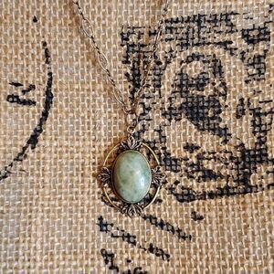 Vintage Style Natural Moss Agate Cabochon Pendant